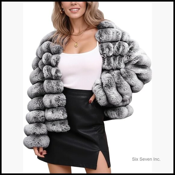 Faux Fur Jacket Cropped Long Sleeve Open Front Shaggy Winter Coat